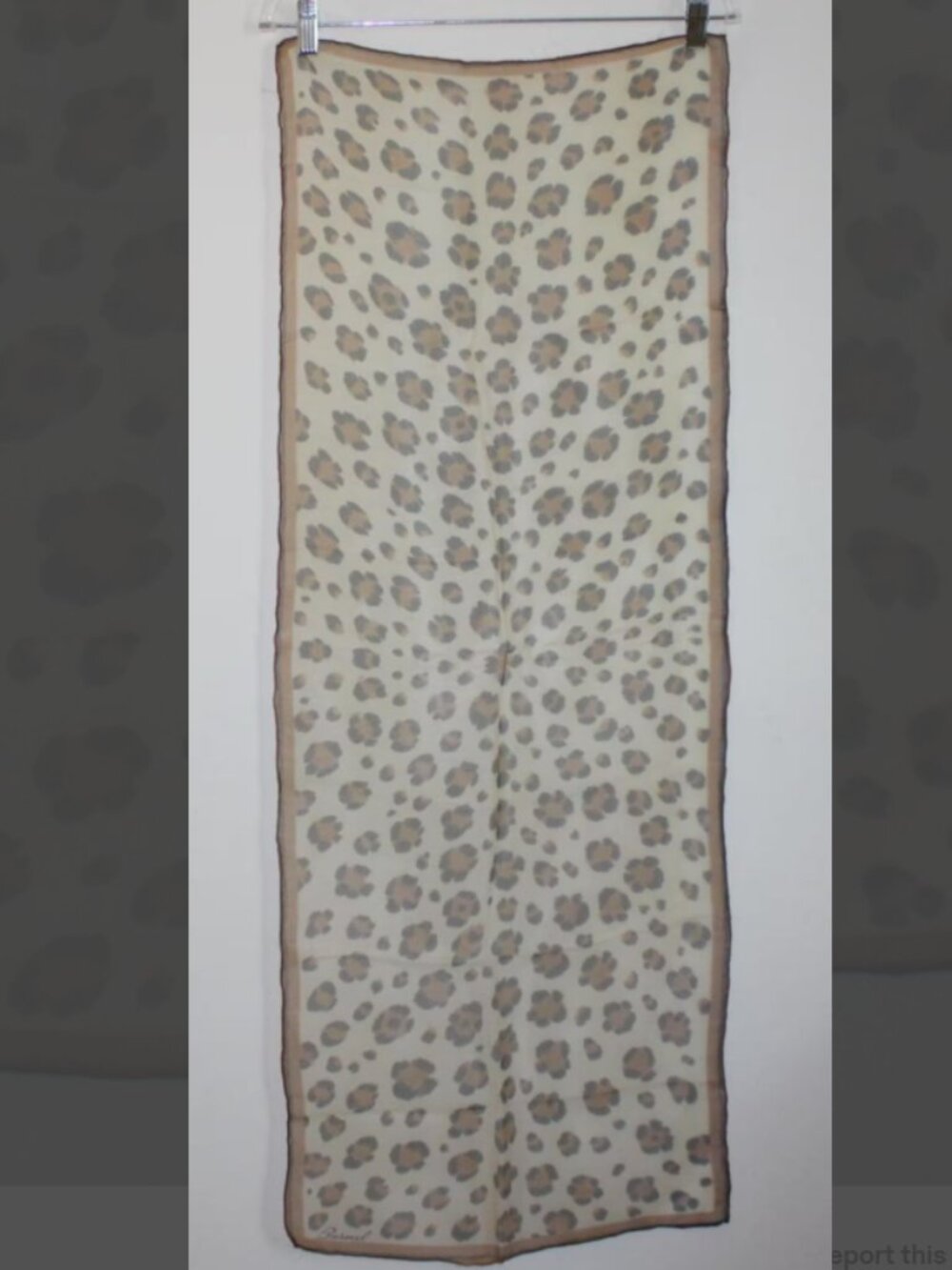 Vintage BURMEL Leopard Print Scarf Gray Cream Animal Print 70s 80s Mod Designer